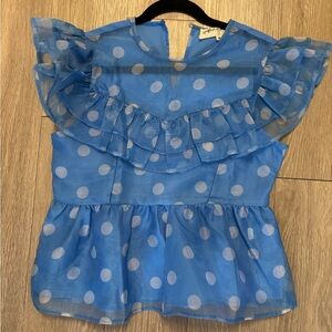 Blue Polka Dot Ruffle Blouse